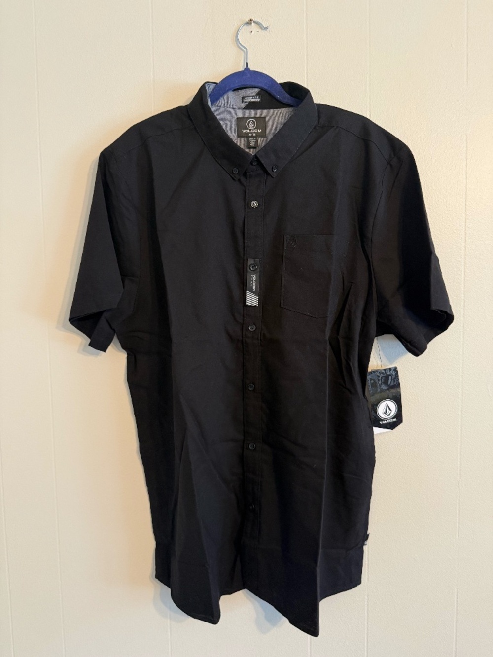 NWT, Men's Volcom Stretch Everett Oxford Button-down Shirt, Size XXL, Black